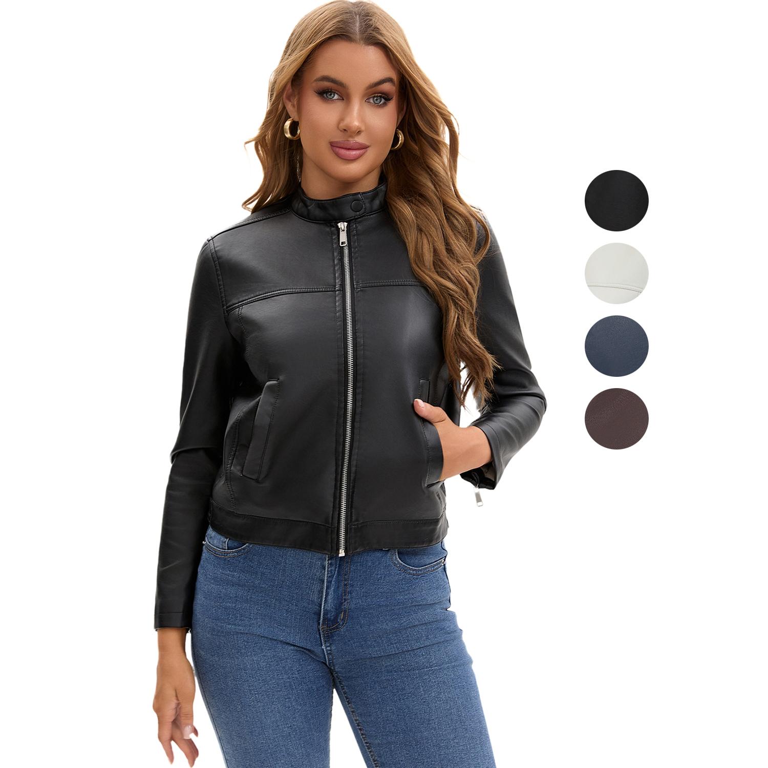 

Women’s Leather Suede Jackets Faux Leather Fleece Lined Zip Up Motorcycle Coats Bomber Jacket Fashion Street Wear XS чорний