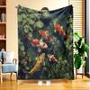 1pc of "Fish Swimming In for Lotus Pond" Flannel Blanket, High-definition Digital Print, All-season Use, Cooling Blanket, Skin-friendly Soft 100% Poly