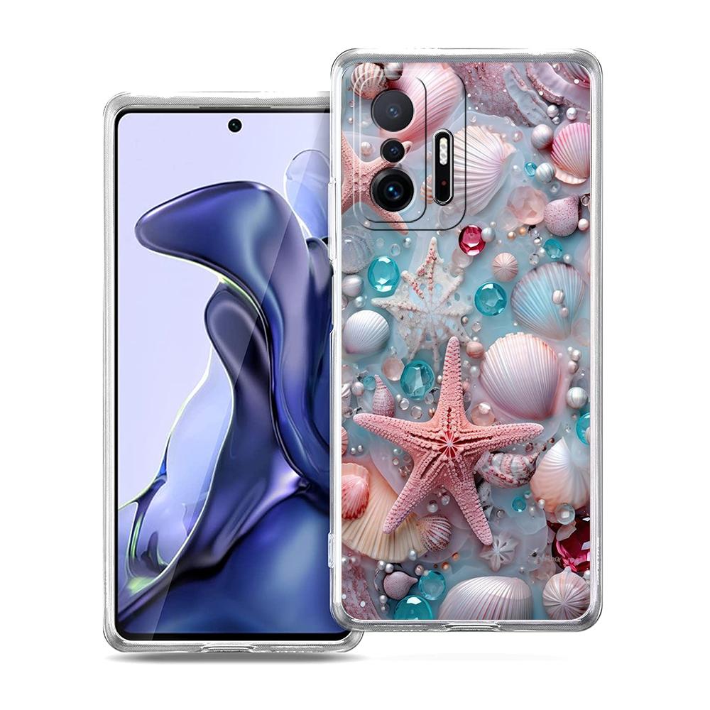 Transparent Phone Case for Xiaomi Mi 14 13 12 11 Ultra 13T 12T 11T Poco X3 NFC F3 F6 Pro Lite Soft TPU Seashell Starfish Pattern
