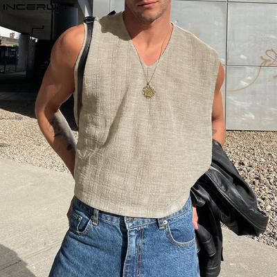 Homens Verão V Neck Sem Mangas Cor Sólida Regatas