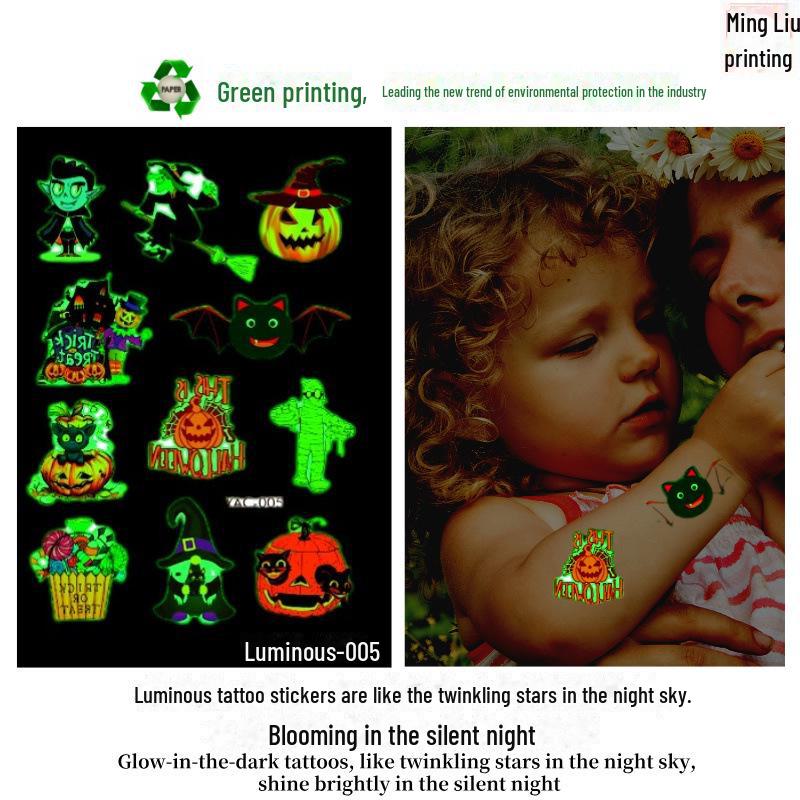 

Детские светящиеся в темноте наклейки-татуировки в виде тыквы на Хэллоуин Luminous-005, 10.5X14.8CM