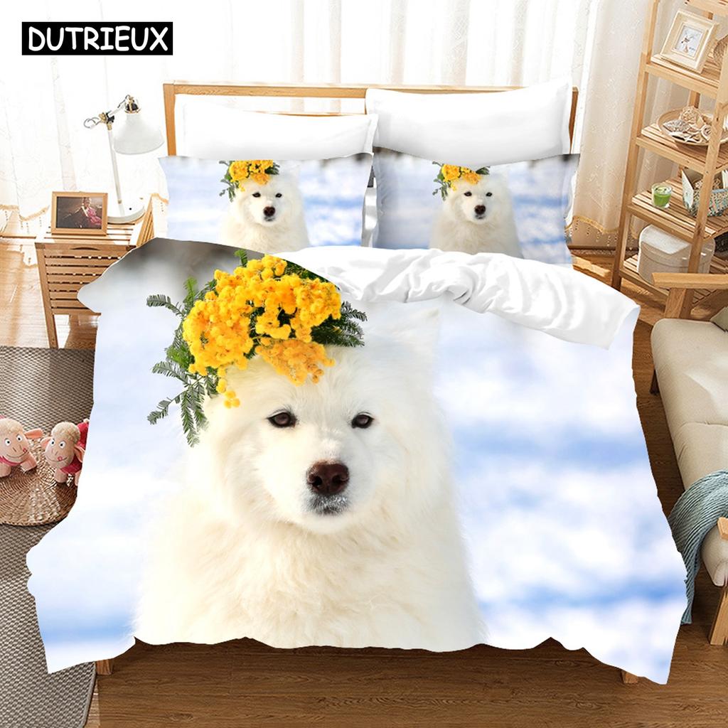 3D Samojede Bettwäschesets Bettbezugset mit Kissenbezug Twin Full Queen King Bettwäsche Bettwäsche