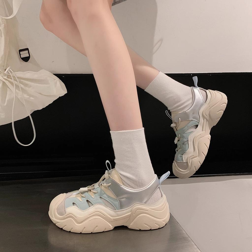 Gu Yunshu Summer Waves~ 2024 Summer New Thick Bottom Ugly Moe Traceway Creek Hollow Breathable Casual Daddy Sandals Women