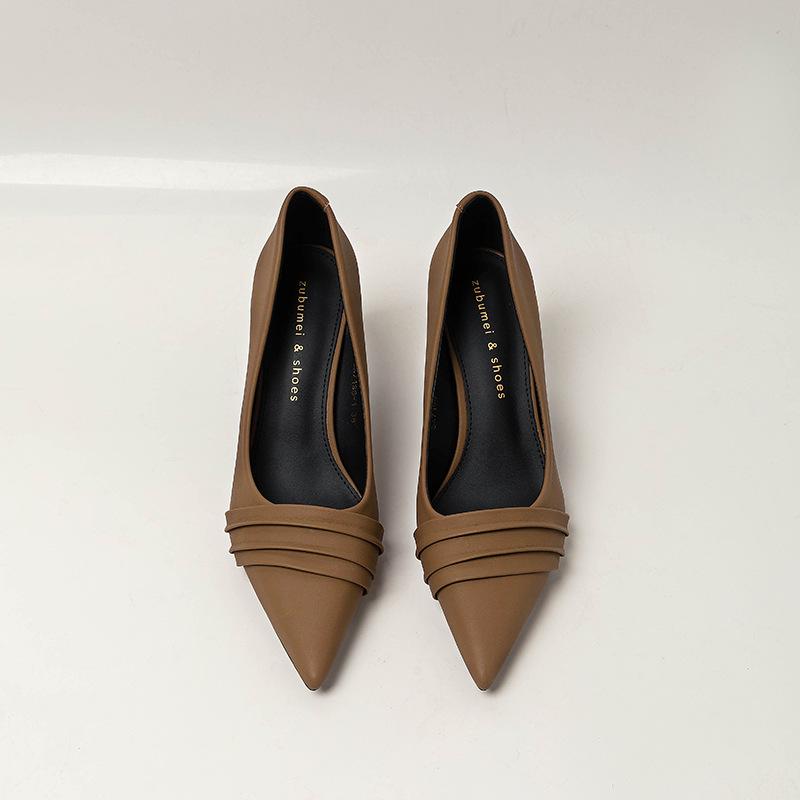 Designer Shoes Pumps Women High Heels Ruffles Boat Shoes Pointed Toe Stilettos  Office Lady Shoe Black Spring Autumn