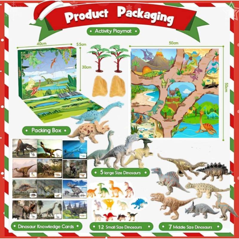 Box Dinosaur Advent 24 Days Christmas Countdown Calendar Toys Gift Ornament