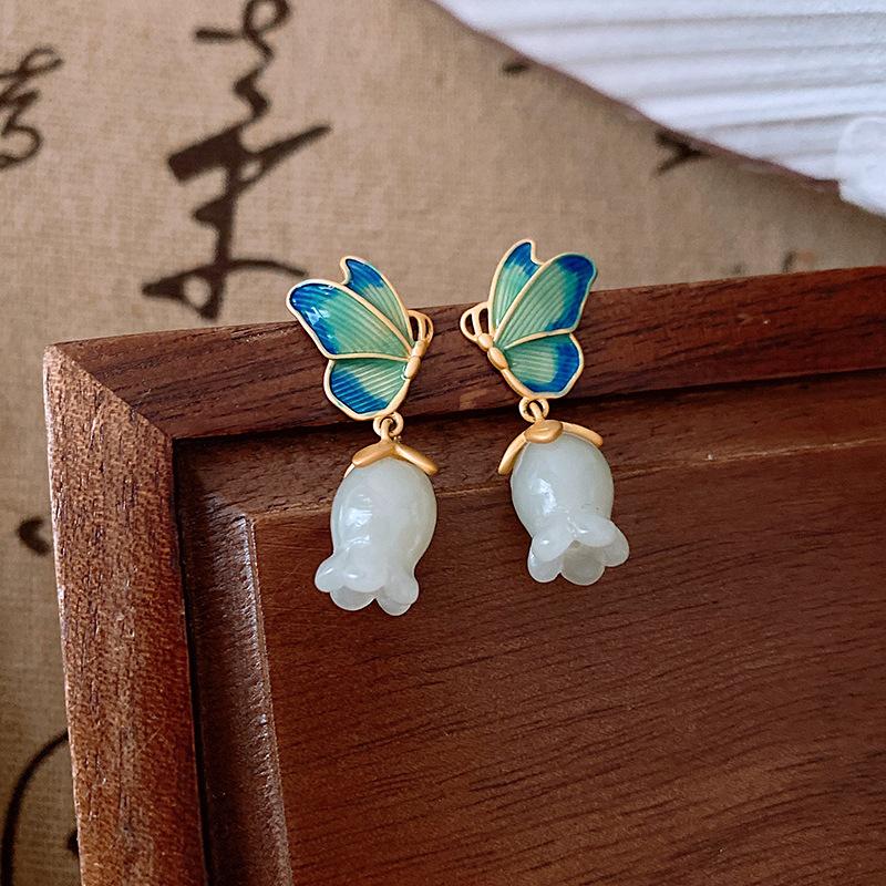 Boucles d'oreilles Guofeng Aiguille d'argent Zircon Franges Rétro Luxe Léger Haut de gamme Boucles d'oreilles Puces Niche Polyvalentes