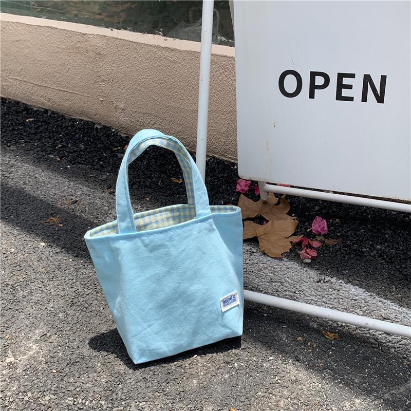 

Charming Light Blue Checkered Canvas Tote Bag Ideal For Daily Use