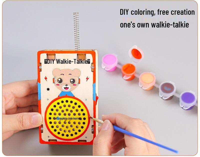Kids' DIY Wooden Science Walkie-Talkie: 200-Meter Educational Wireless Paging Toy