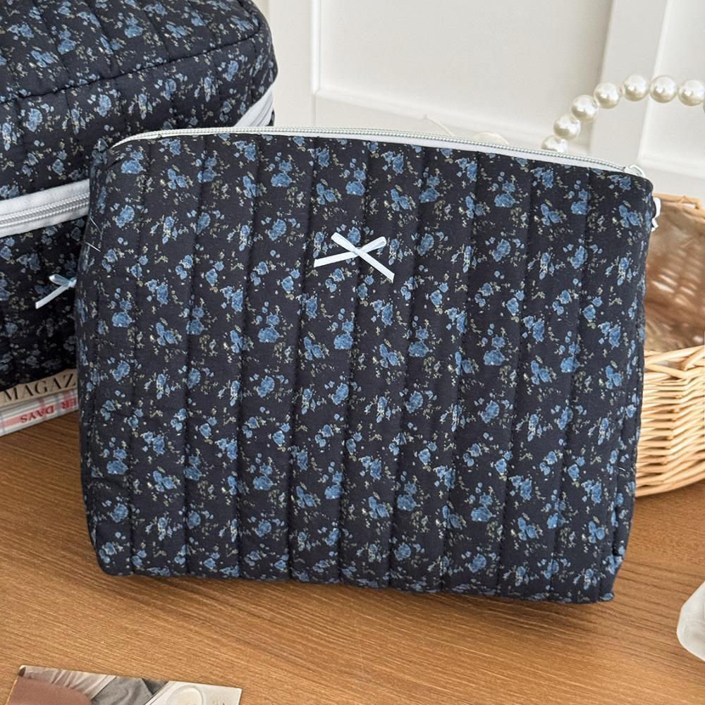 Fashion Korean Style Cosmetic Bag Multi-size Zipper Travel Storage Bags Pink Bow Plaid Makeup Quilted Bag for Women Girls