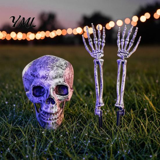 Easy Setup Ground Plugs Stakes Halloween Skull Garden Stakes, Skeleton Arms Prop with Spikes, Haunted House Party Supplies Realistic Outdoor Decor for