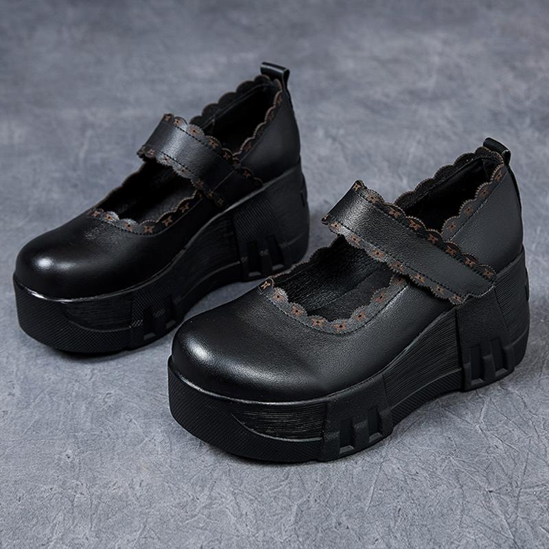 Fashion GKTINOO 2025 Autumn New Genuine Leather Comfortable Thick Soled Shoes Wedges Heel Pumps Soft Soled Women's Flat Platform Shoes