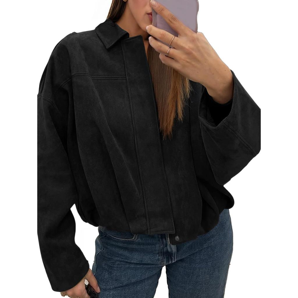Women's Fashion Solid-Color  Sleeve Zipper Jacket Top