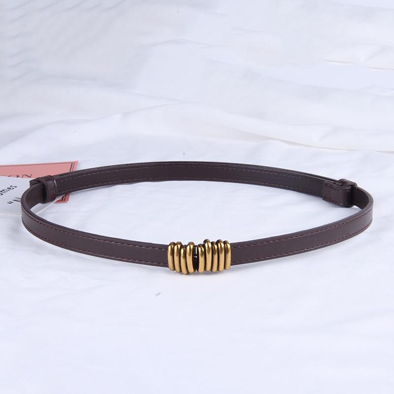 PU Leather Thin Retro Belts Gold Buckle Adjustable Women Belts Fashion Wild Skinny Waistbands Dress Jeans Pants Decorative Strap