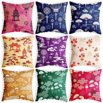 Bedside Cushion Pillow Cover Multi-color Cotton and Linen Print Dining Chair Backrest Pillow Cover Satin Chinese Style Series Pillow Cover