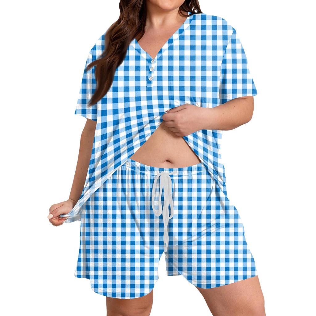 Women's Plus Size Casual Two Piece Set Short Sleeve Top and Drawstring Shorts Relaxed Fit Lounge Wear Summer Outfit