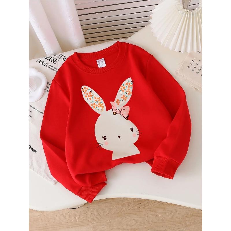 European sizes Kids' Crewneck Sweatshirt | Cute Bunny with Cherry Ears and Bow, , Sportswear and Casual Wear, Soft and Comfortable, Clothing