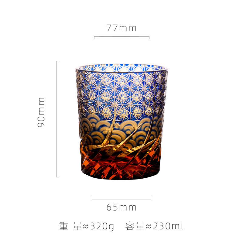 Japanese Hand Carved Edo Kiriko Crystal Glass Whiskey Cup For Men Collectible Barware