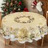 1 Piece Of Merry Christmas Themed Gold Printed Tablecloth, Featuring Snowmen, Reindeer, Christmas Trees, And Wreath Designs, Suitable For Christmas, N