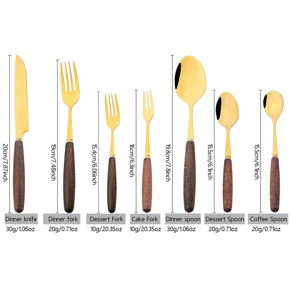 4/5pcs Western Wooden Handle Dinnerware Set Mirror Gold Stainless Steel Tableware Set Knife Fork Coffee Spoon Table Silverware
