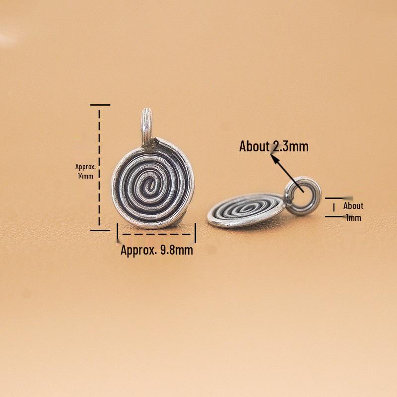 Handmade Thai Sterling Silver Vintage Spiral Tassel Bracelet Pendant.