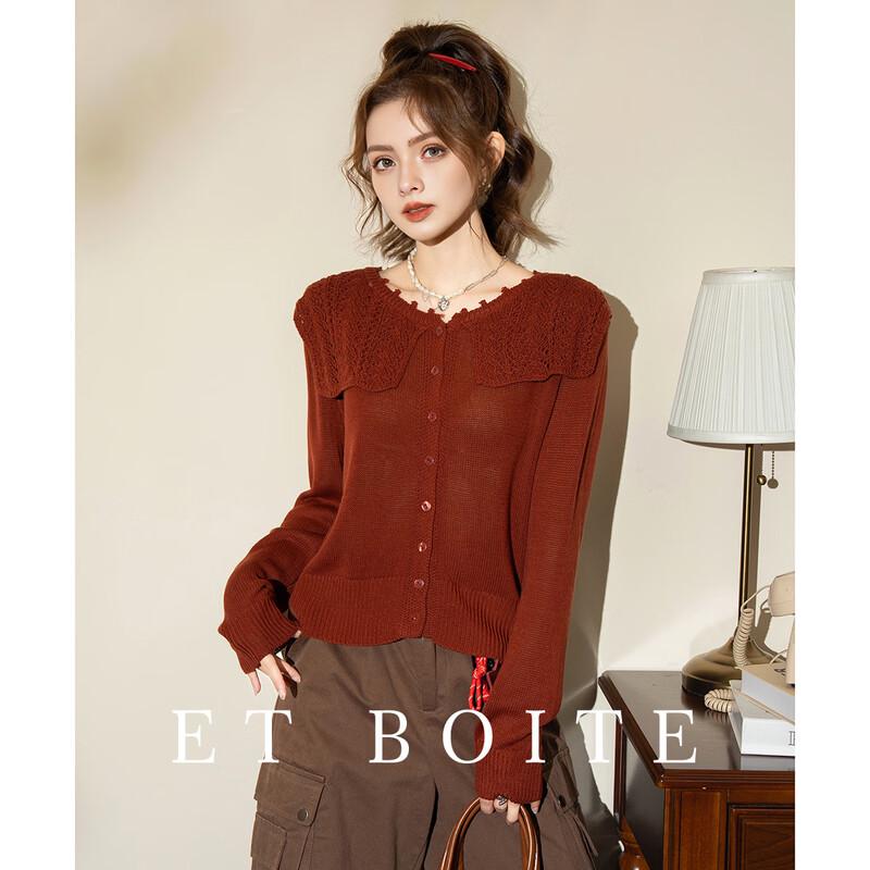 

Women s Vintage Crocheted Collar Long Sleeve Knit Top F