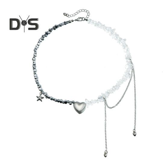 

Ожерелья-чокеры из бисера для женщин, ожерелье с подвеской в виде сердца из нерегулярных камней и кисточкой, подарок на свадьбу ко Дню святого Валентина