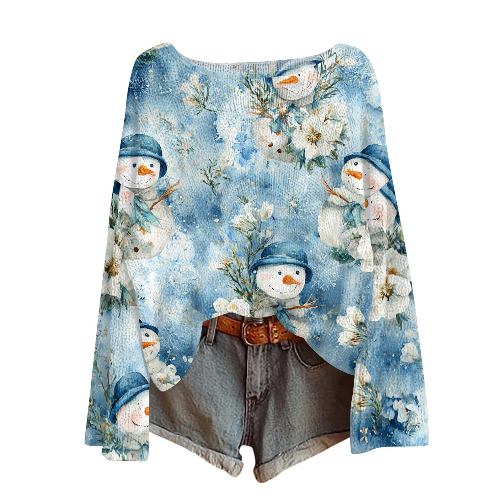 

Womens Fall Sweaters Long Sleeve Print Tops Pullover Sweaters Loose Dressy Casual Basic Clothes S