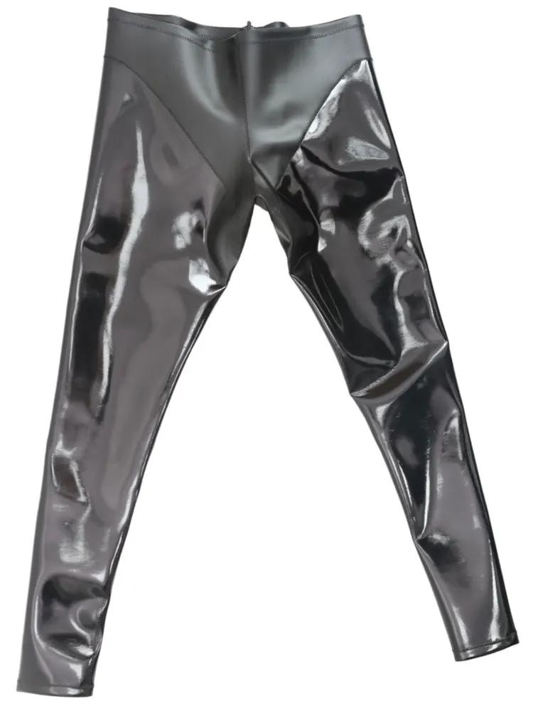 Fashion Men Pu Elastic Pants Latex Double Side Wear Men'S Pencil Pants Stage Dance Legging Slimming Tight Leg Pu Jeans Trousers