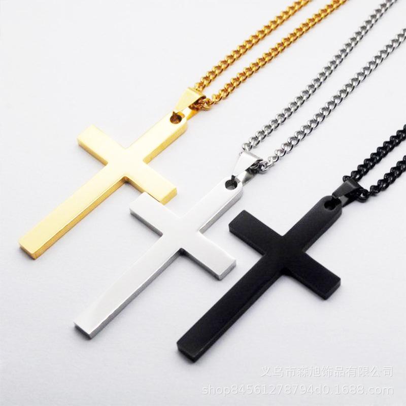 Wu's 2022 New Fashion Cross Pendant Necklace Ladies Mens Stainless Steel Chain Charm Necklace Cool Boys Girls Zircon Gift