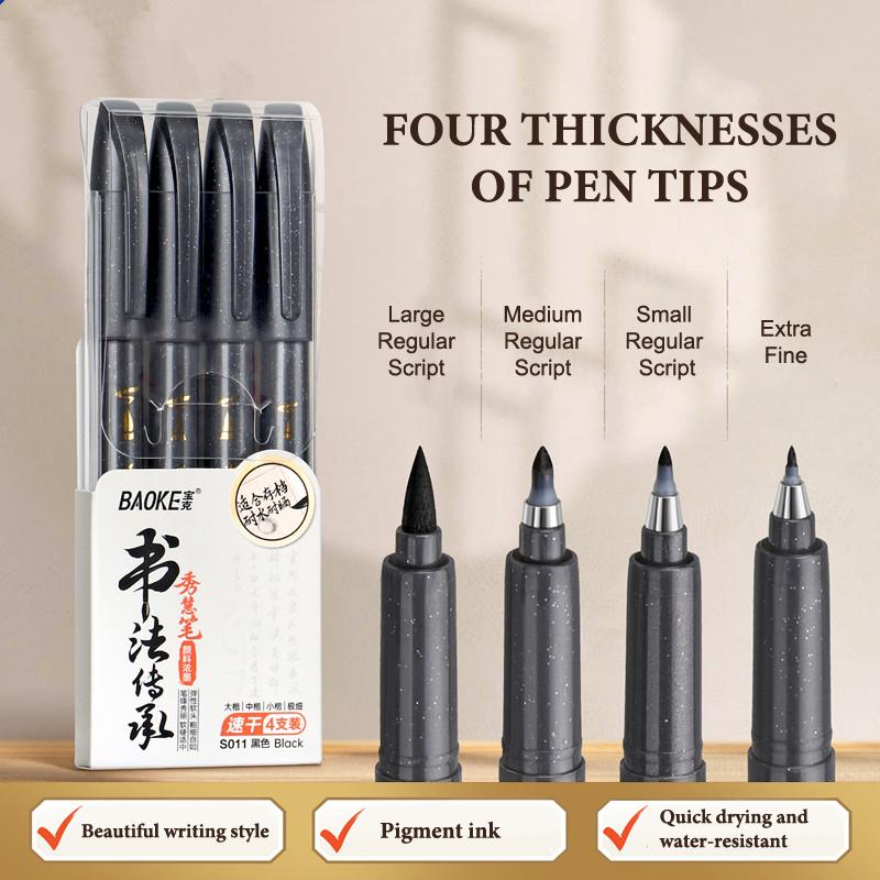 Set de Bolígrafos de Caligrafía de 4 Tamaños Para Escribir, Dibujar y Lettering a Mano, Marcadores Pincel con Tinta Negra Para Arte, Caligrafía, Bocetos