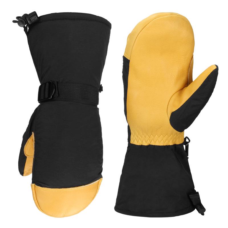 Insulated Cotton Cowhide Ski Gloves: Non-slip, Touchscreen, Long Winter Five-Finger Warmth