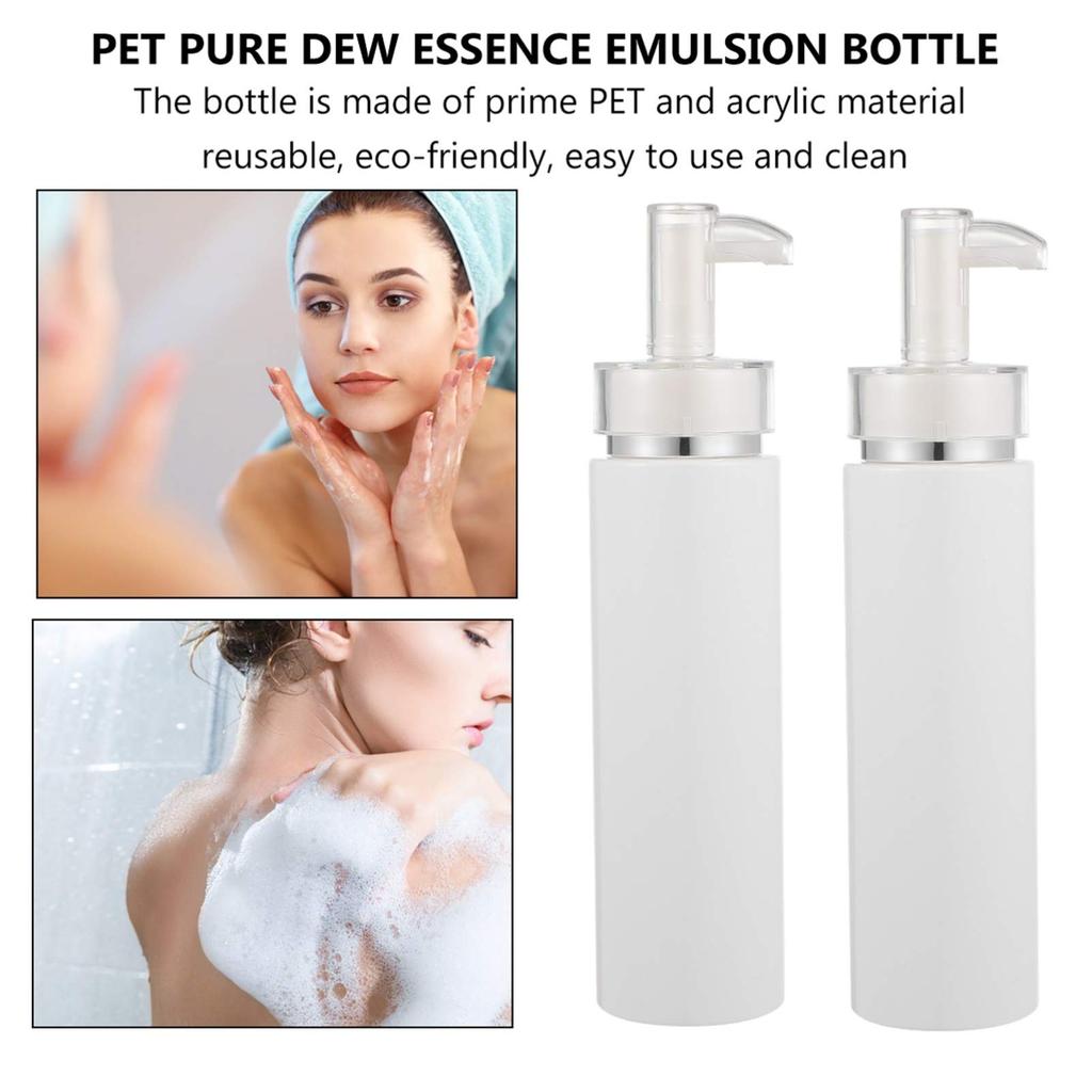 Frcolor Pump Bottles, 200ml, Small Shampoo Bottles, PET Refillable Drop Pump Bottles, Large Capacity, Pack of 2
