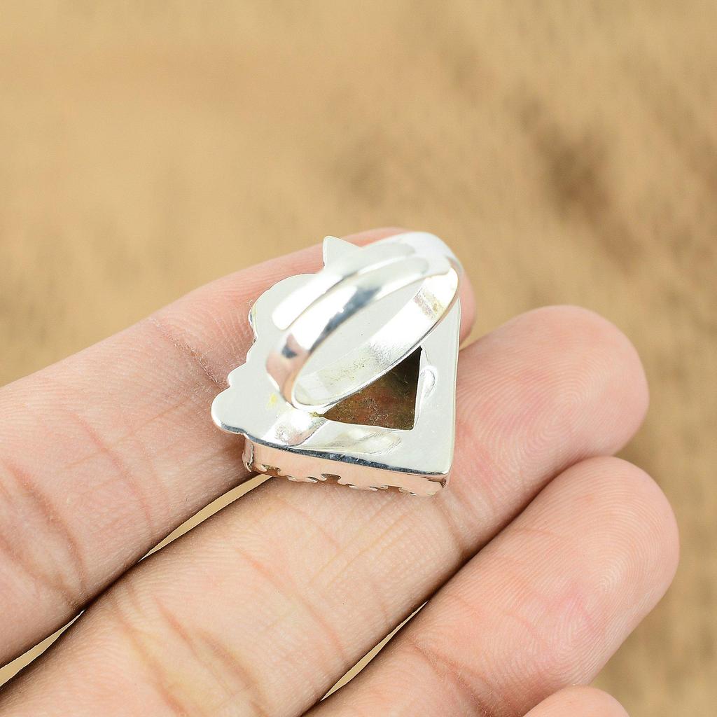 Gift For Her Natural Petrified Wood Promise Flower Adjustable Ring 925 Silver