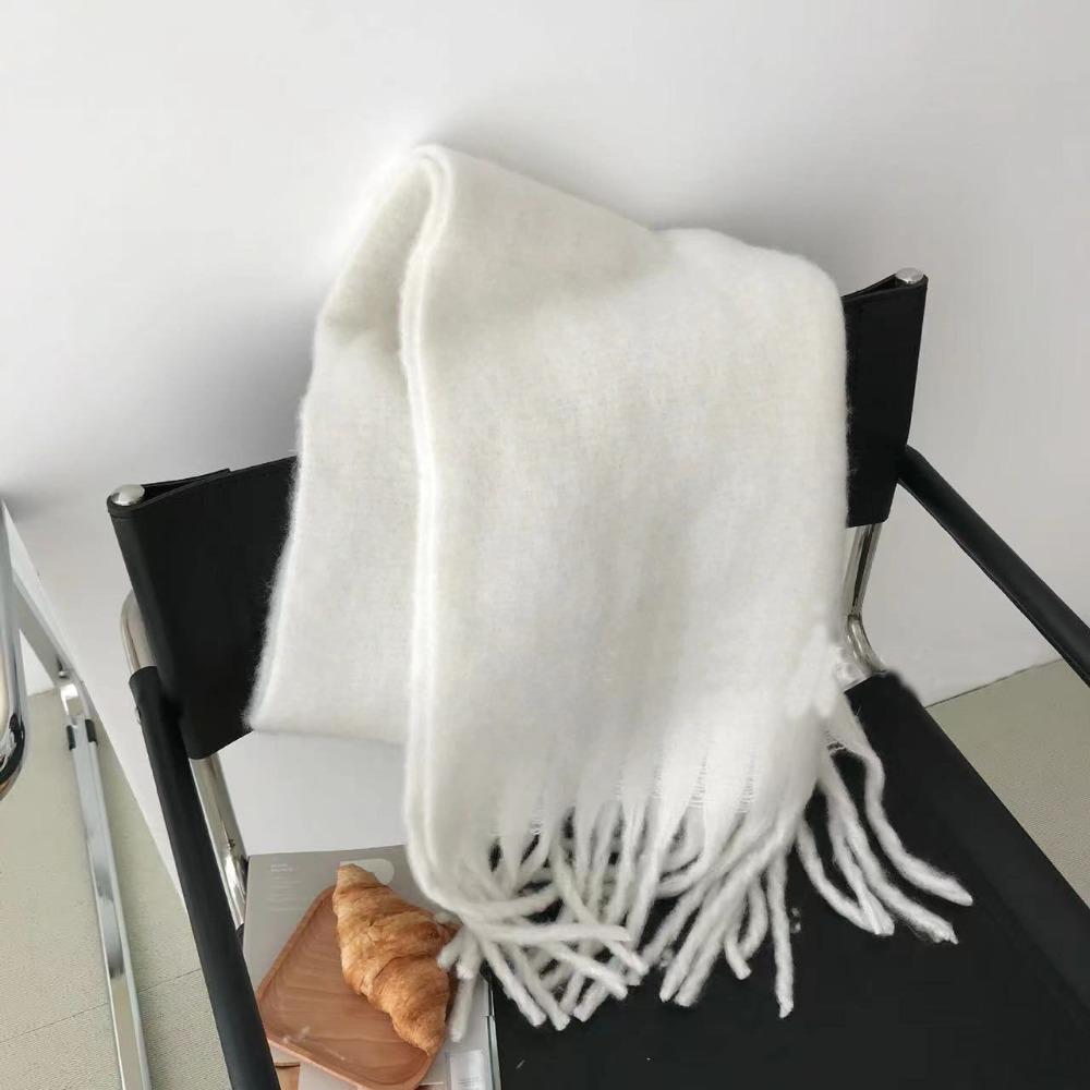 Fashion Warm Winter Cashmere Scarf Solid Color Soft Long Tassel Scarves Mohair Thickened Shawl Wrap Women