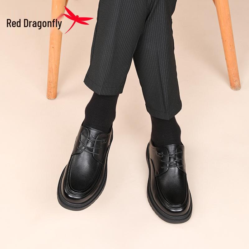 Red Dragonfly Men's High-End Leather Casual Shoes - Soft Sole Cowhide Dad Shoes for Spring & Autumn