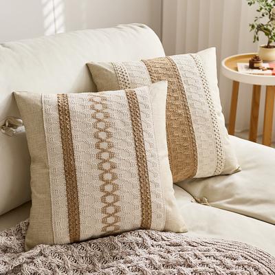 Geometric Cotton Linen Pillow Cover Cushion Case Sofa Bed Decor Natural Rustic Boho Earth Tone