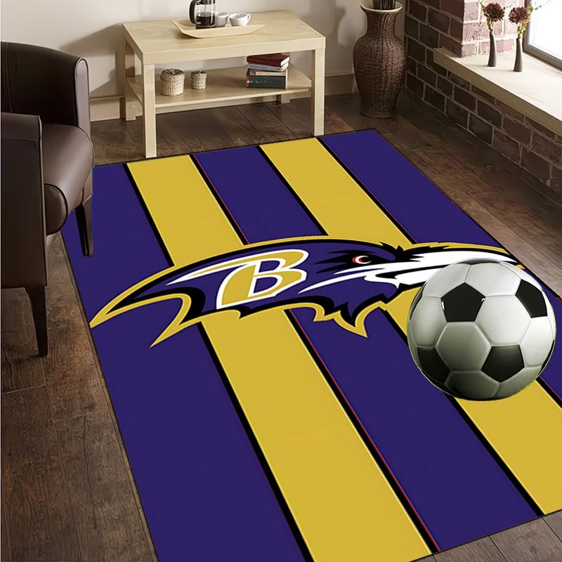 football Ravens Logo Rug Office Carpet Non-Slip Mat, Chair Rug Floor Covering for Gaming, Bedroom, Living Room , Home Decor Christmas Gift