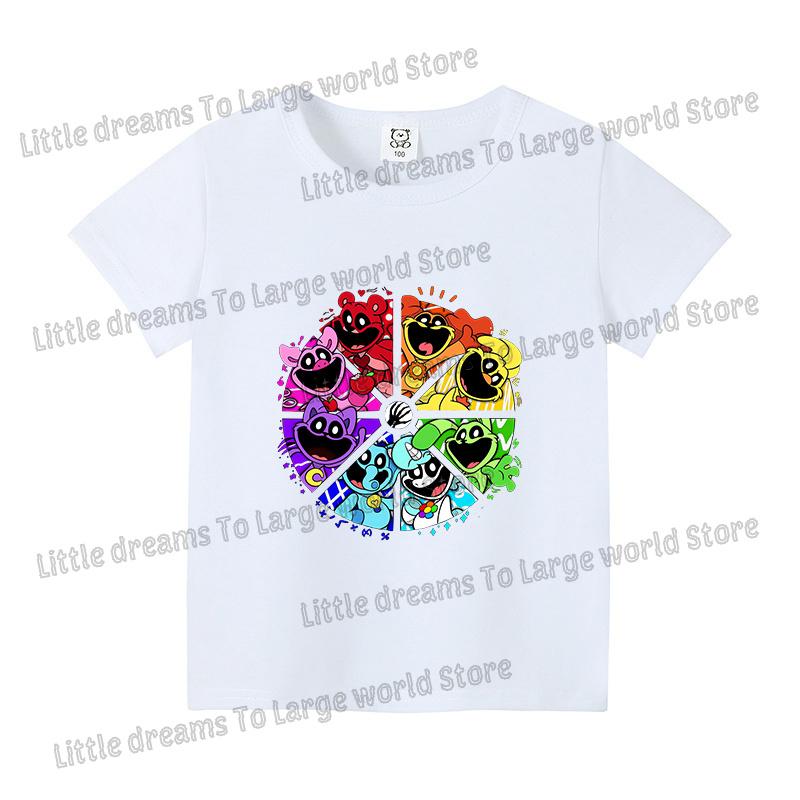 Smilings Critters Tshirt for Kids Cartoon Figure Printed Short Sleeve Clothes Children Summer White Black Base Tee Casual Tops
