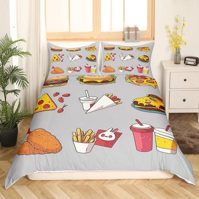 Hamburger Bed Set for Kids French Fries Bedding Delicious Fast Food Duvet Cover Food Theme Bed Cover Home Decorative Lightweight