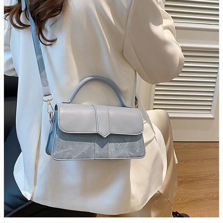 Olive Green PU Leather Patchwork Handbag For Women Flip Cover Crossbody Bag With Top Handle Casual Daily Shoulder Bag
