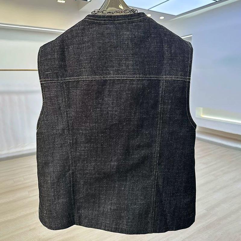 Weste Denim Damen Sommer Baumwollweste Übergröße Einfarbig Übergröße Lässig Ärmelloser Mantel Knöpfe Weste