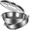 1-2Sets Space Saving Stainless Steel Grater and Colander Set Multi Function Vegetable Slicer Shredder for Kitchen Washing Bowl