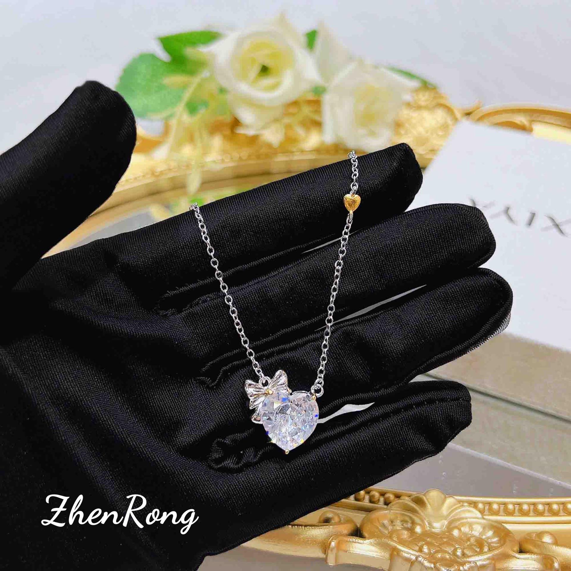 

BELLA BOX Легкое роскошное золотое ожерелье в форме сердца с бантом из персикового сердца, сверкающее ожерелье из циркония, подходящее для повседневной женской вечеринки, модные ювелирные изделия