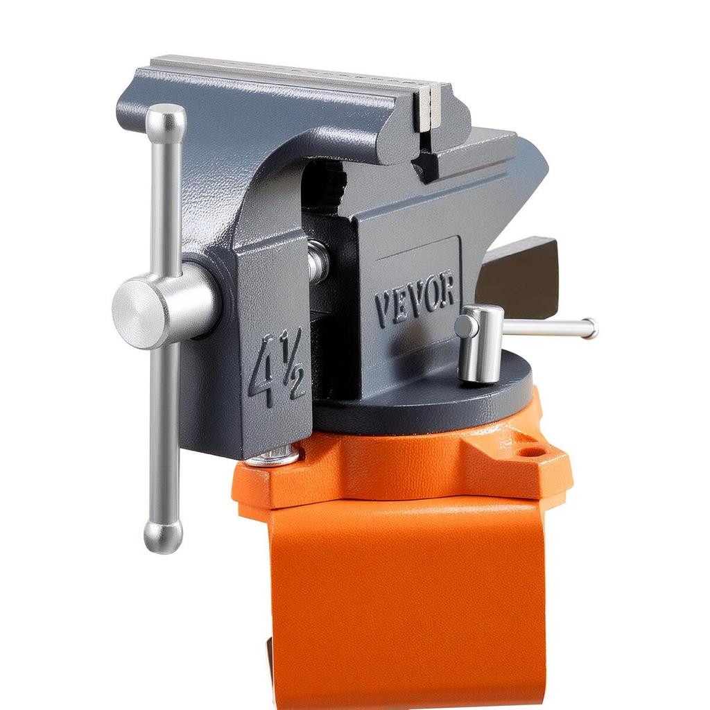 Bench Vise, 4.5 Inch, Portable Workbench Vice with 270° Swivel Base, Quick Release Rotating Bench Clamp, Cast Iron Construction, for Woodworking,