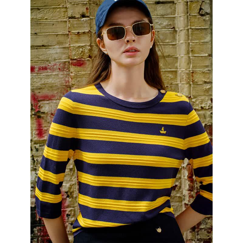 Navigare Women s Striped Round Neck Knit Top XL