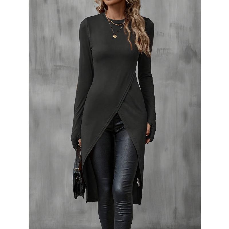 YYFS Camicette e camicie con scollo a maniche lunghe con stampa tinta unita primavera autunno moda casual da donna