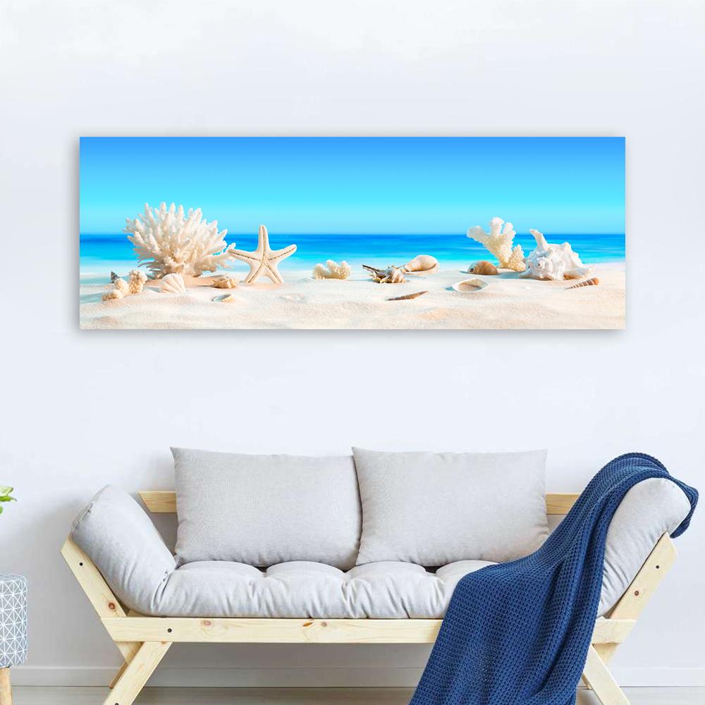 Modern Seashells om White Beach Canvas Painting Summer Holiday Posters Prints Seascape Wall Art for Living Room Decor Unframe