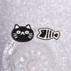Black Cat and Fishbone Enamel Pins Minimalist Animals Brooches Lapel Badge Monochrome Design Jewelry Gift for Friends