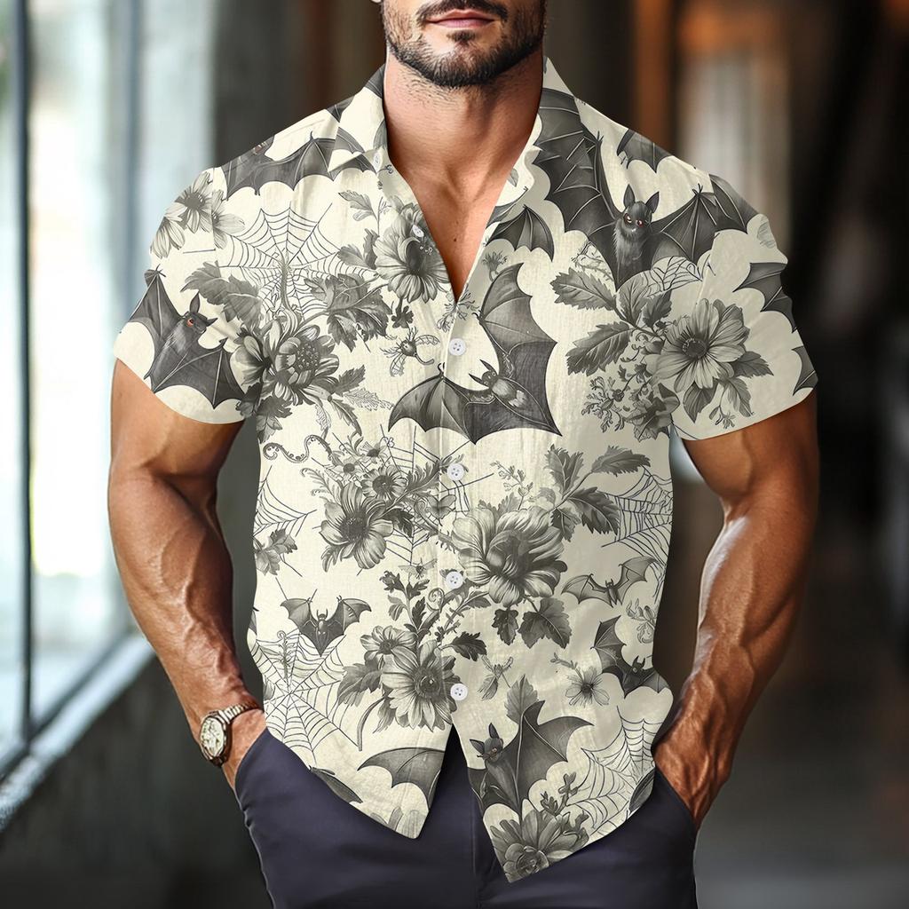 Men's Fashion Casual Loose Halloween Printed Short Sleeve Shirt