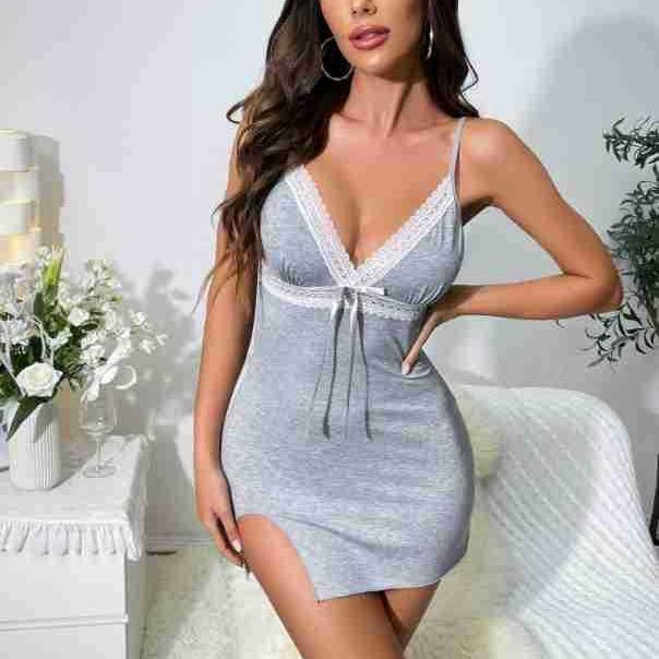 

New sexy pajamas casual suspender jumpsuit pajamas home S серый